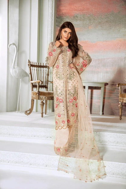 Maryum N Maria Unstitched 2 Piece Embroidered Chiffon Suit - 2020-MMC-06 RUST NILE - Luxury Wedding Collection