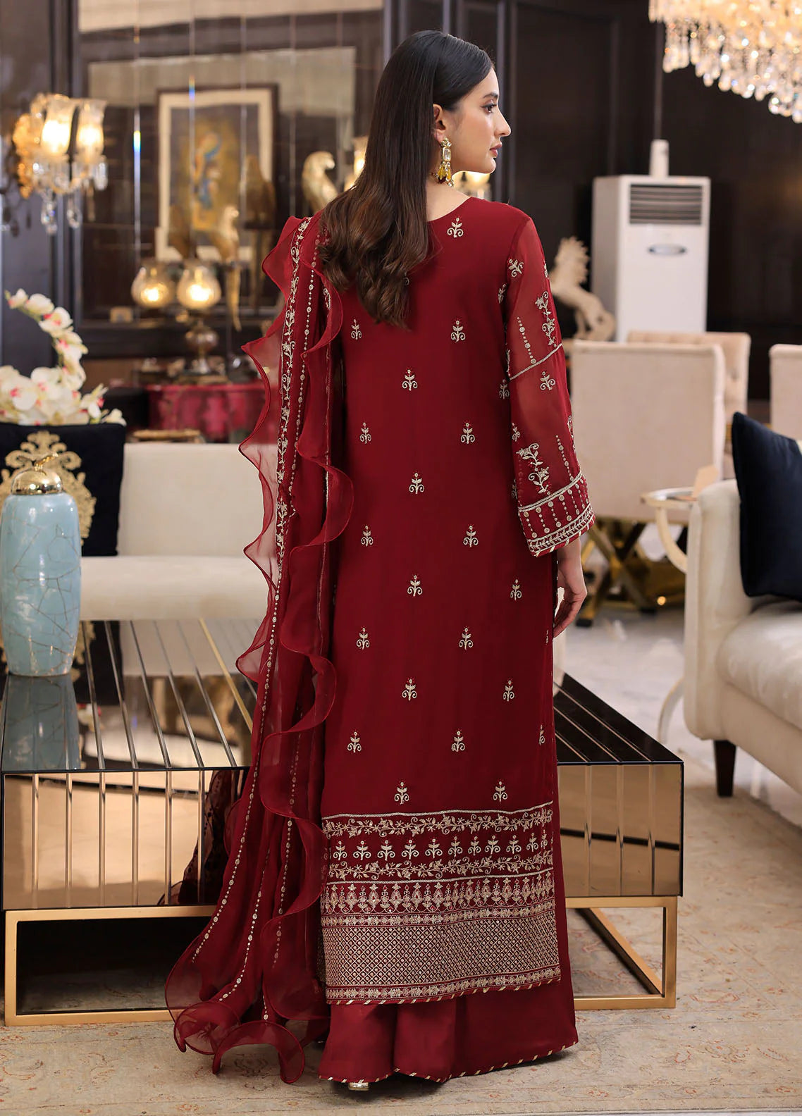 Merakish By Shahzeb Textiles Unstitched 3 Piece Embroidered Chiffon Suit - Aesthetic Maroon - Vol-12 - Luxury Chiffon Collection 2024 Brand Mafia by Zonash