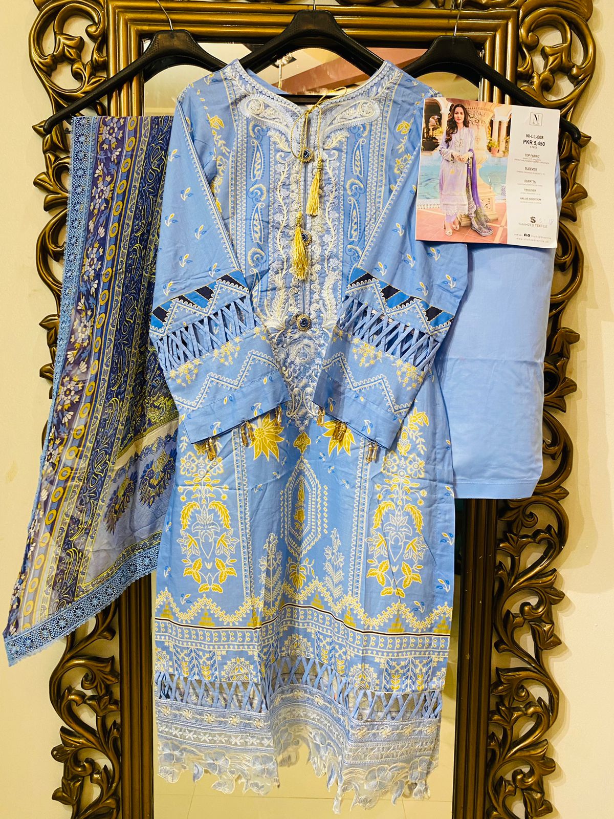 Naushad Imdad Stitched 3 Piece Embroidered Jacquard Suit - Cashmere Blue NI-LL-008 - Luxury Collection Brand Mafia by Zonash