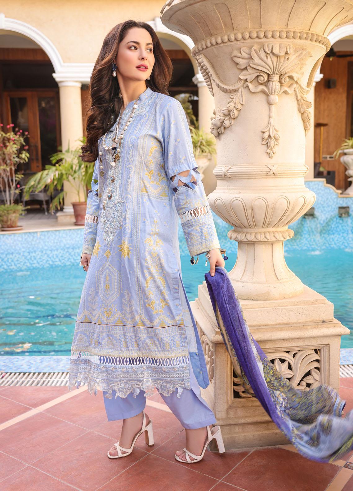 Naushad Imdad Stitched 3 Piece Embroidered Jacquard Suit - Cashmere Blue NI-LL-008 - Luxury Collection Brand Mafia by Zonash