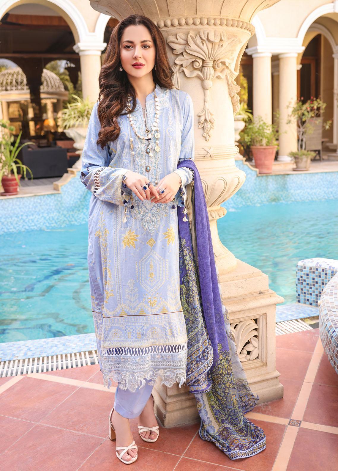 Naushad Imdad Stitched 3 Piece Embroidered Jacquard Suit - Cashmere Blue NI-LL-008 - Luxury Collection Brand Mafia by Zonash