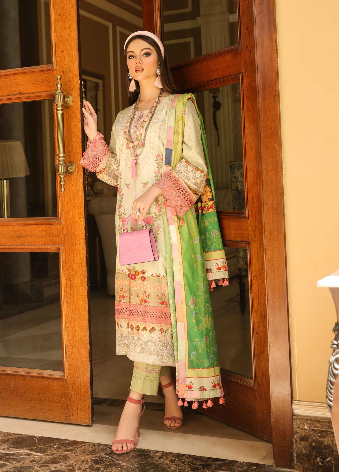 Naushad Imdad Stitched 3 Piece Embroidered Jacquard Suit - Lime Punch NI-LL-009 - Luxury Collection Brand Mafia by Zonash