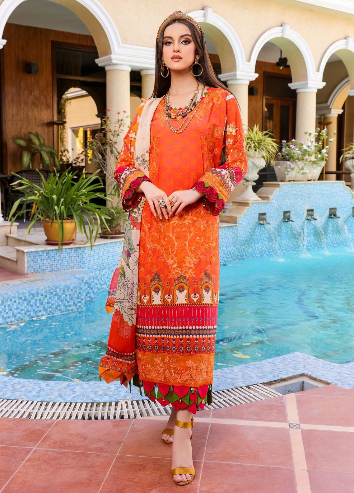 Naushad Imdad Stitched 3 Piece Embroidered Lawn Suit - Orange Tiger NI-LL-005 - Luxury Lawn Collection Brand Mafia by Zonash