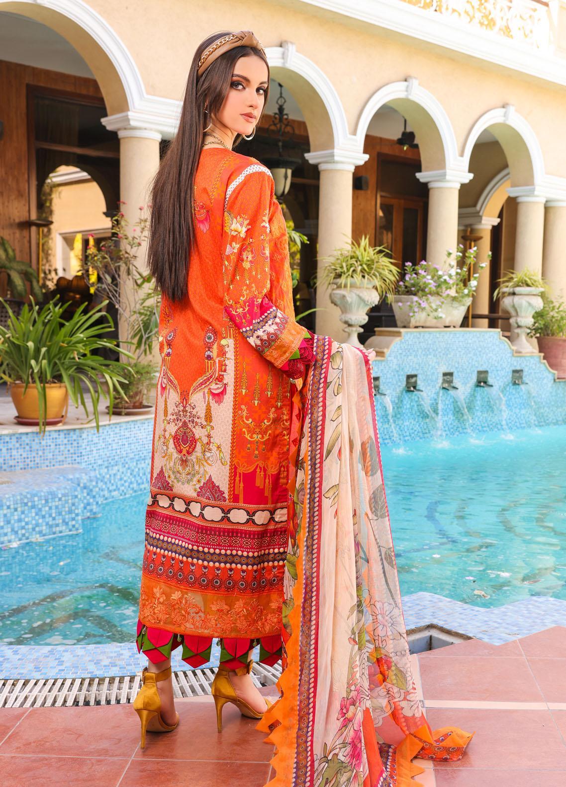 Naushad Imdad Stitched 3 Piece Embroidered Lawn Suit - Orange Tiger NI-LL-005 - Luxury Lawn Collection Brand Mafia by Zonash