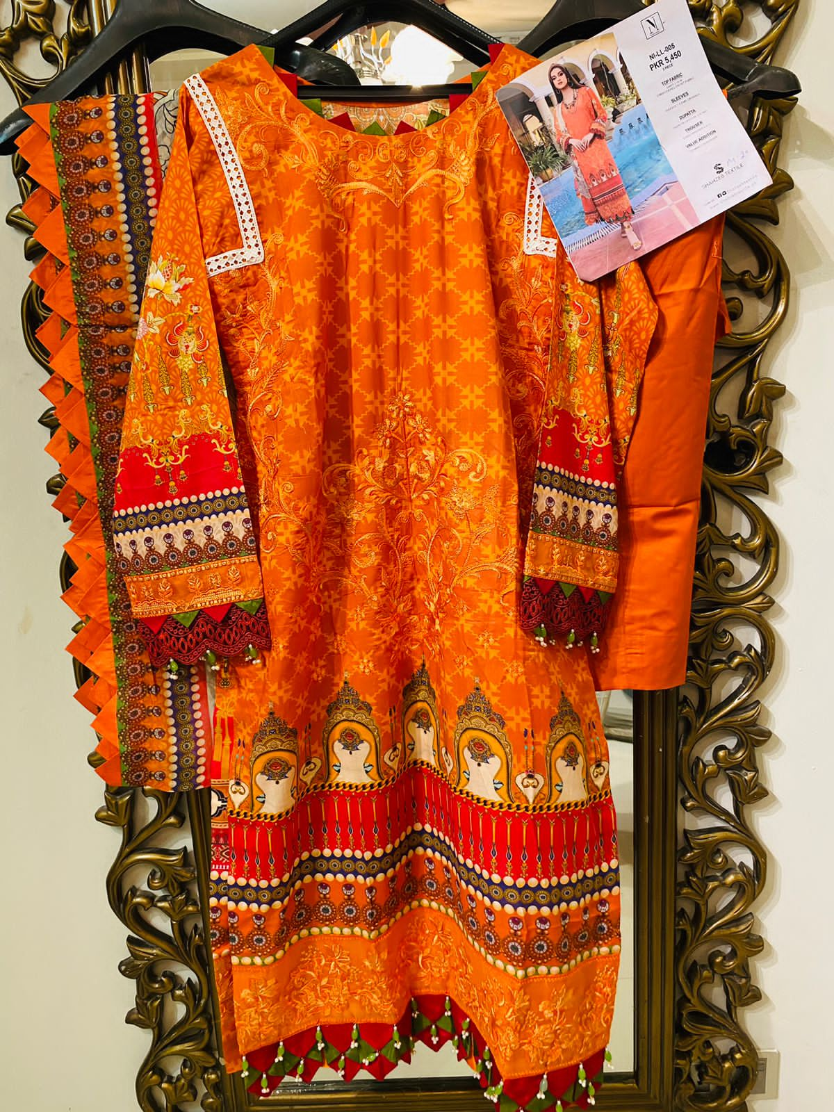 Naushad Imdad Stitched 3 Piece Embroidered Lawn Suit - Orange Tiger NI-LL-005 - Luxury Lawn Collection Brand Mafia by Zonash