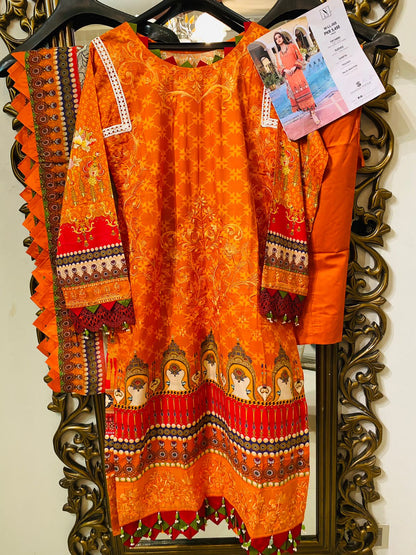 Naushad Imdad Stitched 3 Piece Embroidered Lawn Suit - Orange Tiger NI-LL-005 - Luxury Lawn Collection Brand Mafia by Zonash