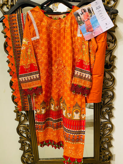 Naushad Imdad Stitched 3 Piece Embroidered Lawn Suit - Orange Tiger NI-LL-005 - Luxury Lawn Collection Brand Mafia by Zonash