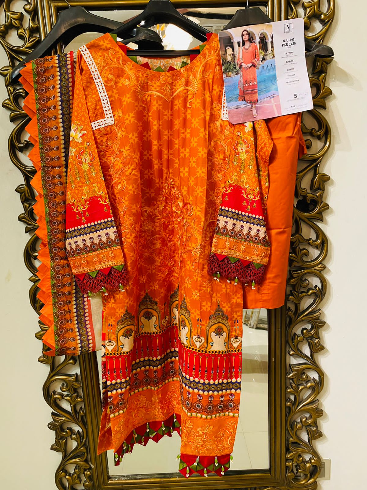 Naushad Imdad Stitched 3 Piece Embroidered Lawn Suit - Orange Tiger NI-LL-005 - Luxury Lawn Collection Brand Mafia by Zonash