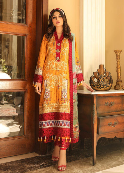 Naushad Imdad Stitched 3 Piece Embroidered Lawn Suit - Oriol Mustard NI-LL-007 - Luxury Lawn Collection Brand Mafia by Zonash