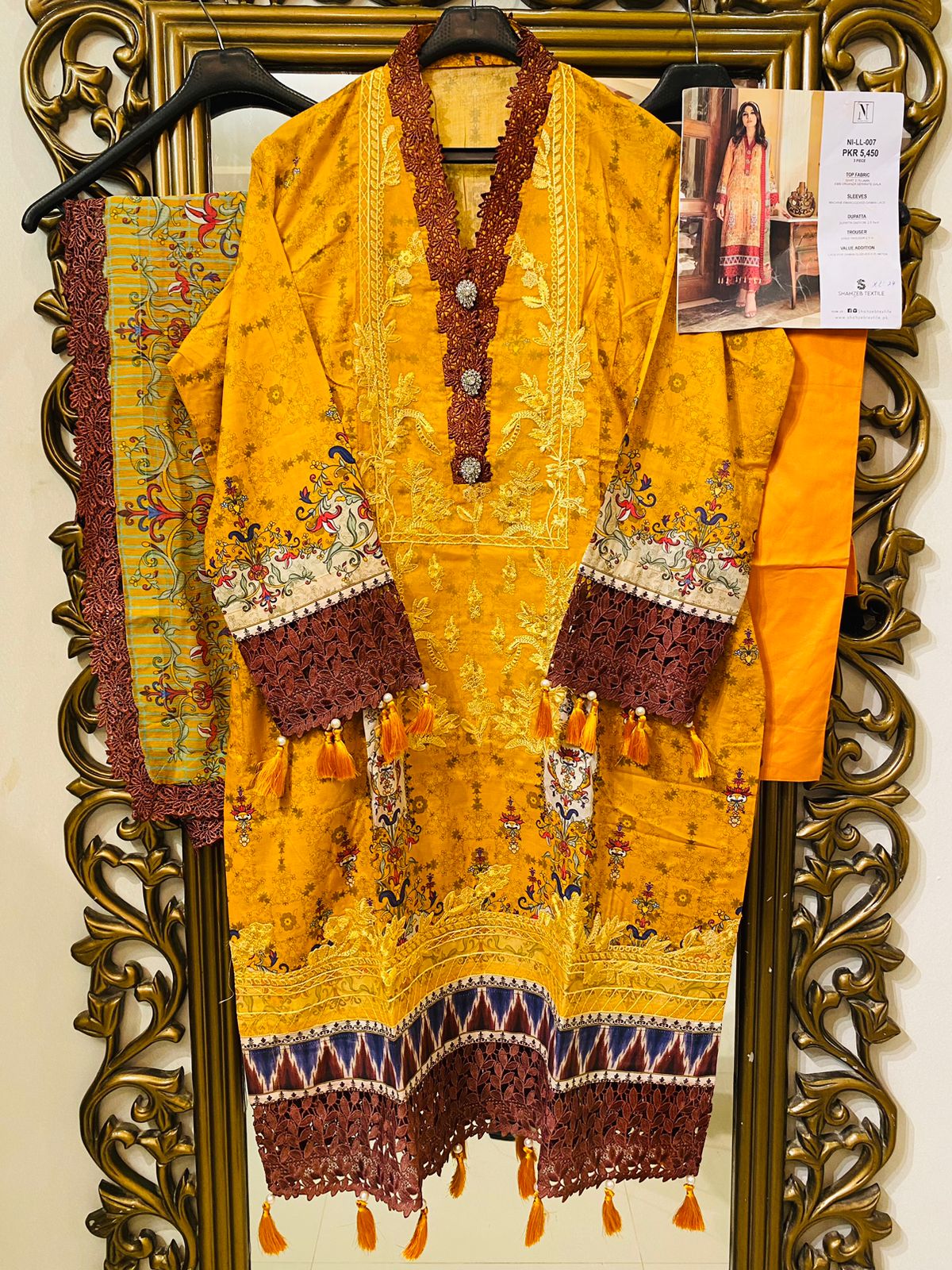 Naushad Imdad Stitched 3 Piece Embroidered Lawn Suit - Oriol Mustard NI-LL-007 - Luxury Lawn Collection Brand Mafia by Zonash