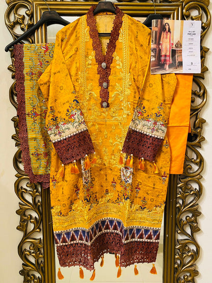 Naushad Imdad Stitched 3 Piece Embroidered Lawn Suit - Oriol Mustard NI-LL-007 - Luxury Lawn Collection Brand Mafia by Zonash