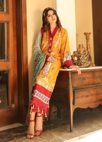 Naushad Imdad Stitched 3 Piece Embroidered Lawn Suit - Oriol Mustard NI-LL-007 - Luxury Lawn Collection Brand Mafia by Zonash