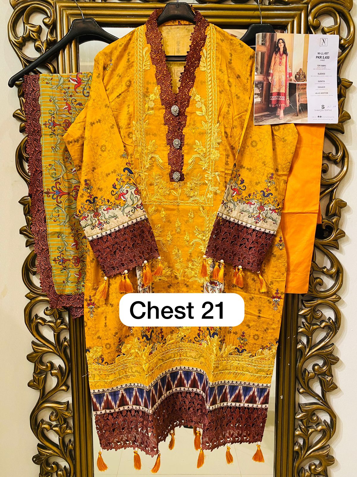 Naushad Imdad Stitched 3 Piece Embroidered Lawn Suit - Oriol Mustard NI-LL-007 - Luxury Lawn Collection Brand Mafia by Zonash