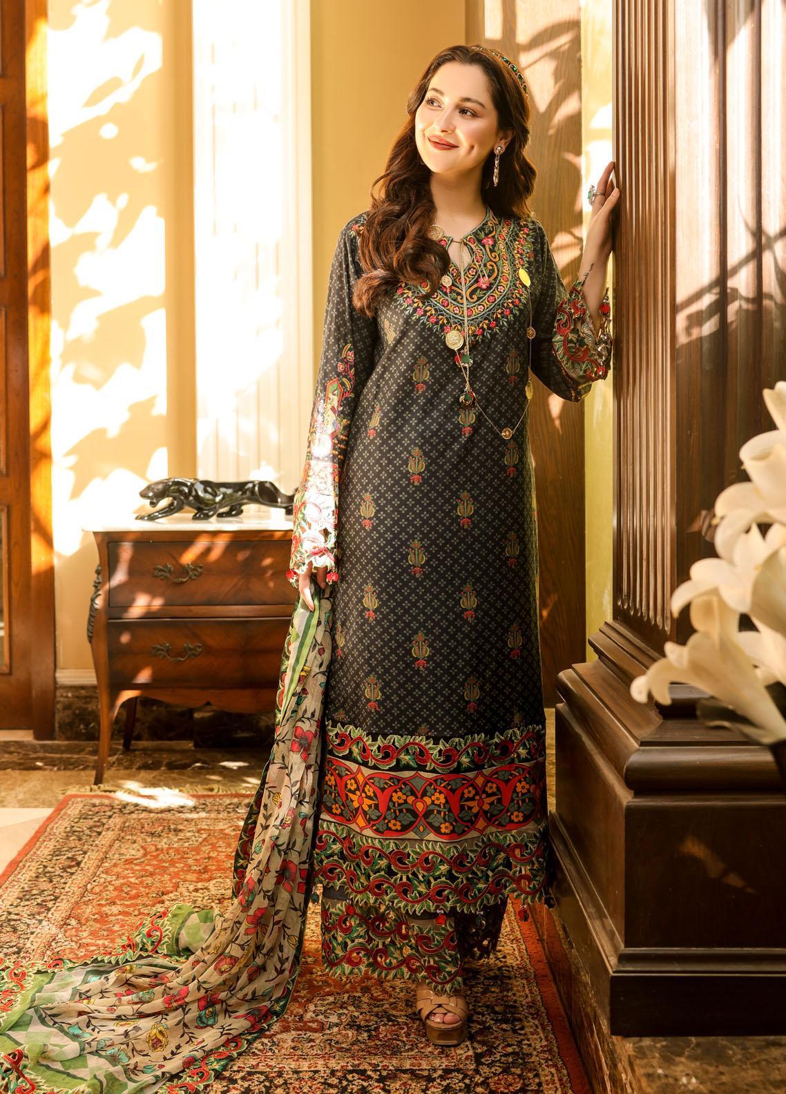 Naushad Imdad Stitched 3 Piece Embroidered Lawn Suit - Pirate Black NI-LL-010 - Luxury Lawn Collection Brand Mafia by Zonash