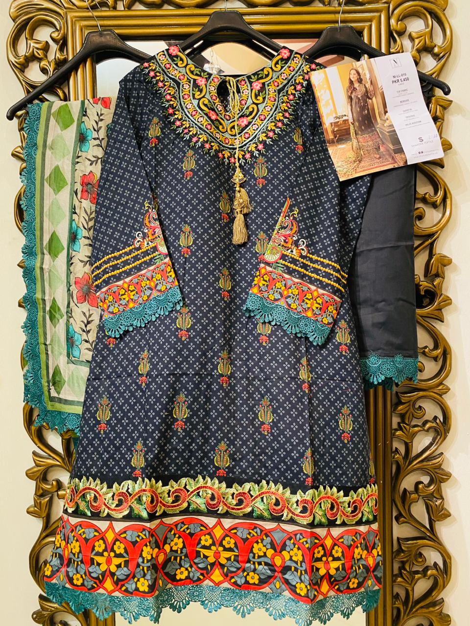 Naushad Imdad Stitched 3 Piece Embroidered Lawn Suit - Pirate Black NI-LL-010 - Luxury Lawn Collection Brand Mafia by Zonash