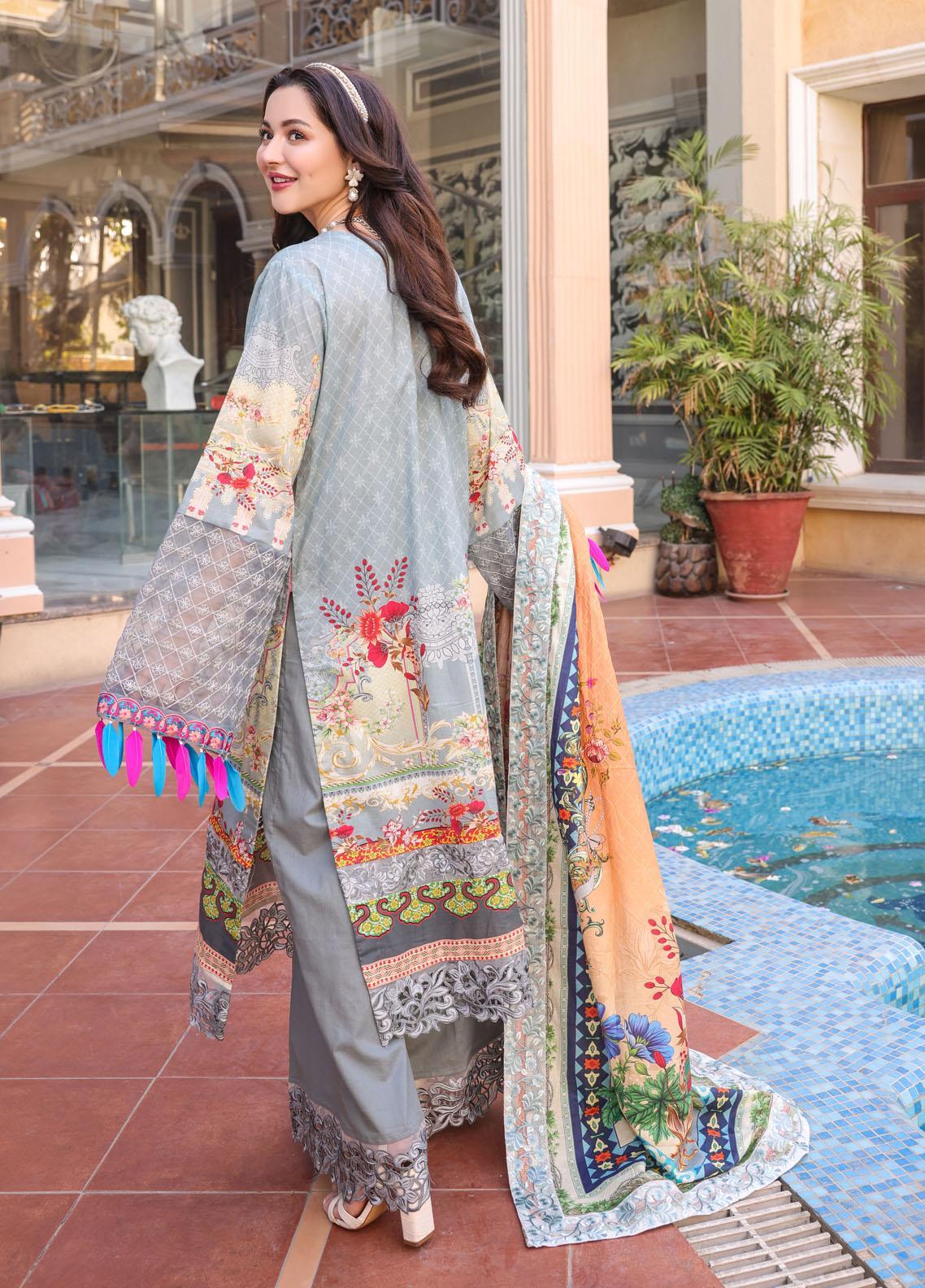 Naushad Imdad Stitched 3 Piece Embroidered Lawn Suit - Ultimate Grey NI-LL-003 - Luxury Lawn Collection Brand Mafia by Zonash