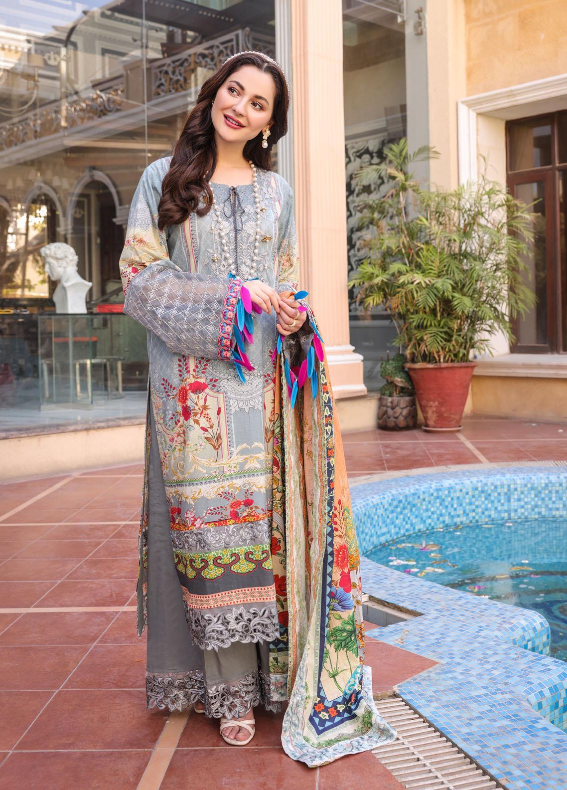 Naushad Imdad Stitched 3 Piece Embroidered Lawn Suit - Ultimate Grey NI-LL-003 - Luxury Lawn Collection Brand Mafia by Zonash