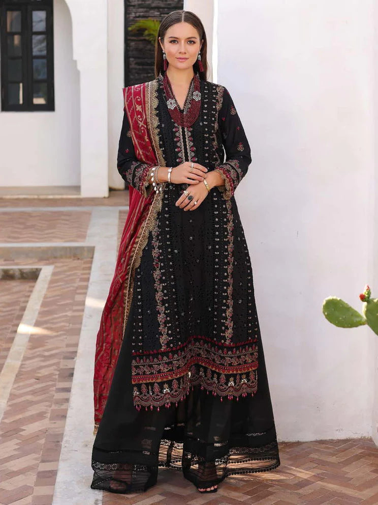 Noor By Saadia Asad Unstitched 3 Piece Embroidered Chikankari Lawn Suit NSA23LC D11-B - Luxury Lawn Collection