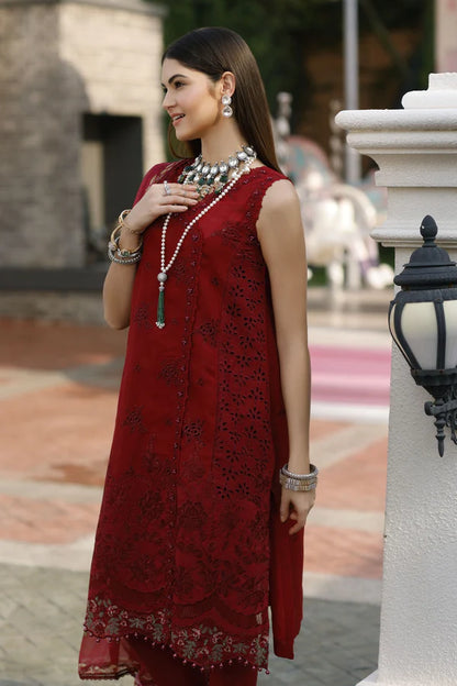 Noor By Saadia Asad Unstitched 3 Piece Embroidered Lawn Suit - NSA23ESL D1-Naira - Red - Eid Collection Brand Mafia by Zonash