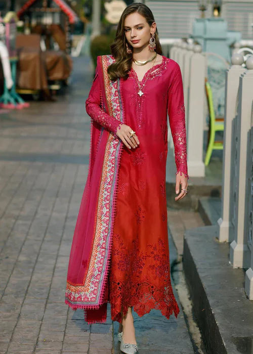 Noor By Saadia Asad Unstitched 3 Piece Embroidered Lawn Suit - NSA23ESL D4-Rosa - Summer Eid Collection Brand Mafia by Zonash