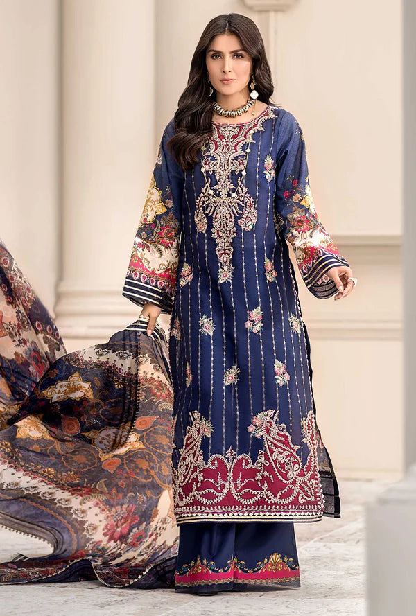 Noor By Saadia Asad Unstitched 3 Piece Embroidered Lawn Suit - SOIGNE-D9-B - Luxury Lawn Collection