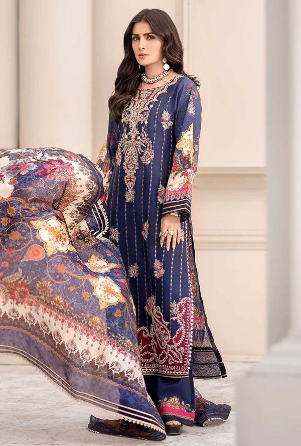 Noor By Saadia Asad Unstitched 3 Piece Embroidered Lawn Suit - SOIGNE-D9-B - Luxury Lawn Collection