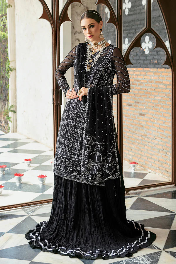 Panache By Ayzel By Afrozeh Unstitched 3 Piece Embroidered Chiffon Suit PCAAF23 AZ-V5-01 Mystic Noir - Luxury Collection Brand Mafia by Zonash