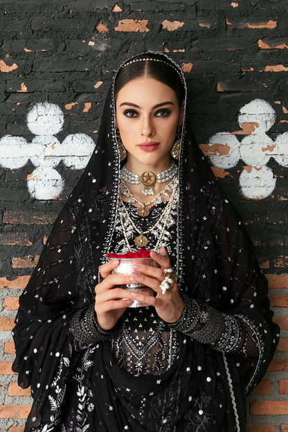 Panache By Ayzel By Afrozeh Unstitched 3 Piece Embroidered Chiffon Suit PCAAF23 AZ-V5-01 Mystic Noir - Luxury Collection Brand Mafia by Zonash