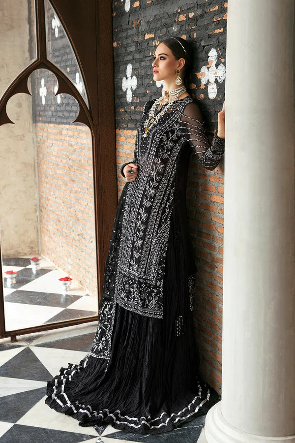 Panache By Ayzel By Afrozeh Unstitched 3 Piece Embroidered Chiffon Suit PCAAF23 AZ-V5-01 Mystic Noir - Luxury Collection Brand Mafia by Zonash