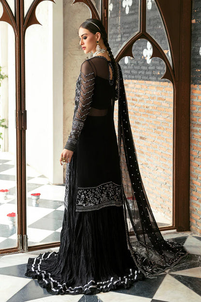 Panache By Ayzel By Afrozeh Unstitched 3 Piece Embroidered Chiffon Suit PCAAF23 AZ-V5-01 Mystic Noir - Luxury Collection Brand Mafia by Zonash