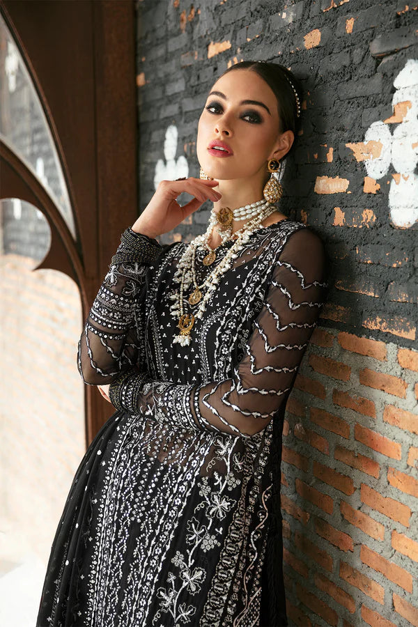 Panache By Ayzel By Afrozeh Unstitched 3 Piece Embroidered Chiffon Suit PCAAF23 AZ-V5-01 Mystic Noir - Luxury Collection Brand Mafia by Zonash