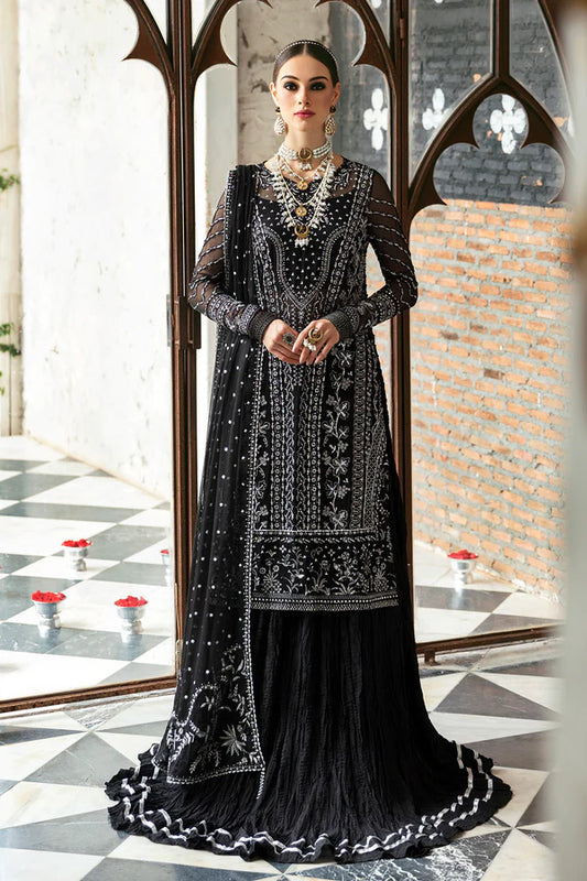 Panache By Ayzel By Afrozeh Unstitched 3 Piece Embroidered Chiffon Suit PCAAF23 AZ-V5-01 Mystic Noir - Luxury Collection Brand Mafia by Zonash