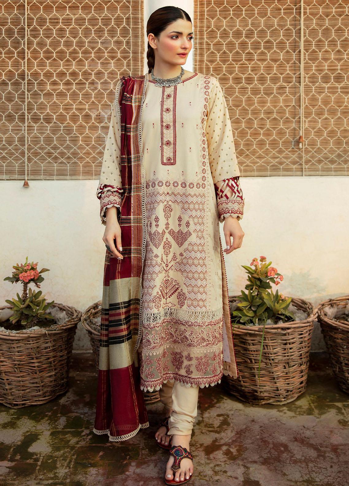 Qalamkar Unstitched 3 Piece Embroidered Schiffli Suit QLM21LN NW-06 - Winter Collection Brand Mafia by Zonash