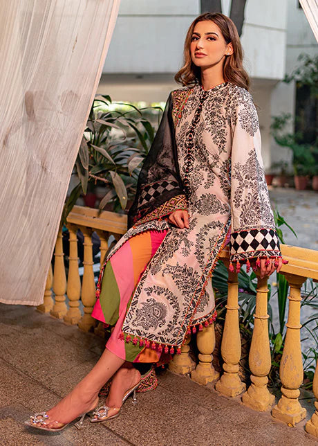 Rahgoli By Hussain Rehar Stitched 3 Piece Embroidered Lawn Suit HR22 Zerbar - Luxury Lawn Collection Brand Mafia by Zonash