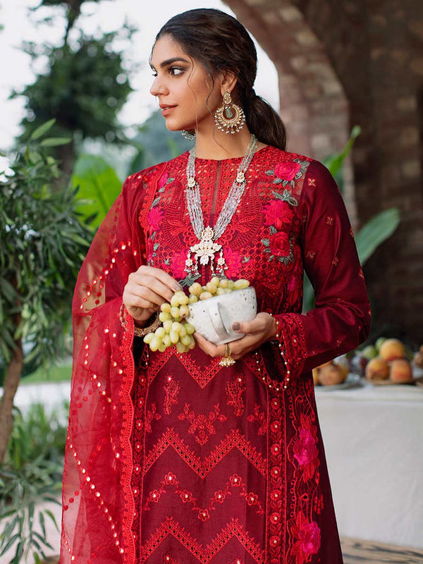 RajBari Unstitched 3 Piece Embroidered Cotton Silk Suit RB22 5A - Luxury Collection Brand Mafia by Zonash