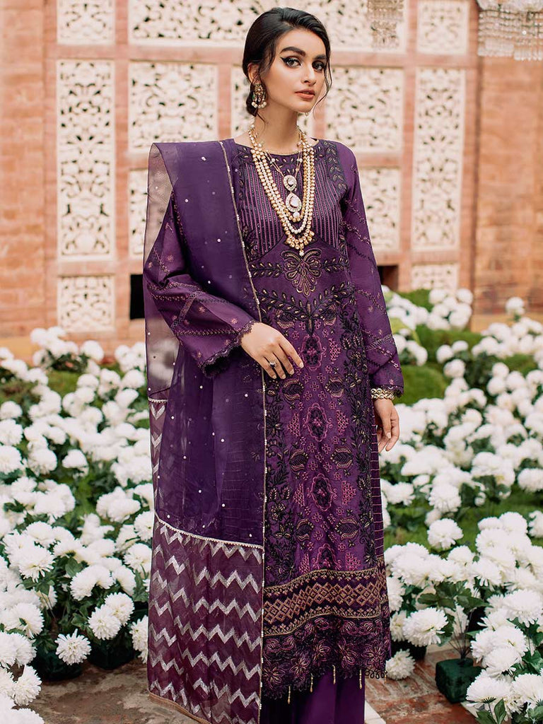 RajBari Unstitched 3 Piece Embroidered Cotton Silk Suit RB22 - 6A - Luxury Collection Brand Mafia by Zonash