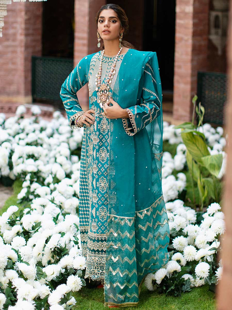 RajBari Unstitched 3 Piece Embroidered Cotton Silk Suit RB22 - 6B - Luxury Collection Brand Mafia by Zonash