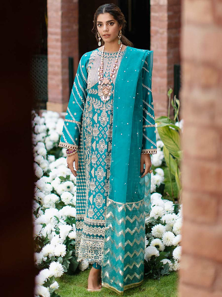 RajBari Unstitched 3 Piece Embroidered Cotton Silk Suit RB22 - 6B - Luxury Collection Brand Mafia by Zonash