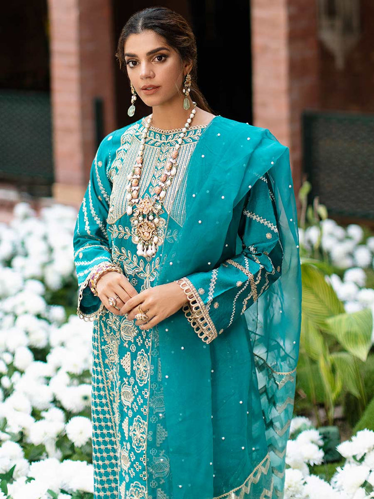 RajBari Unstitched 3 Piece Embroidered Cotton Silk Suit RB22 - 6B - Luxury Collection Brand Mafia by Zonash