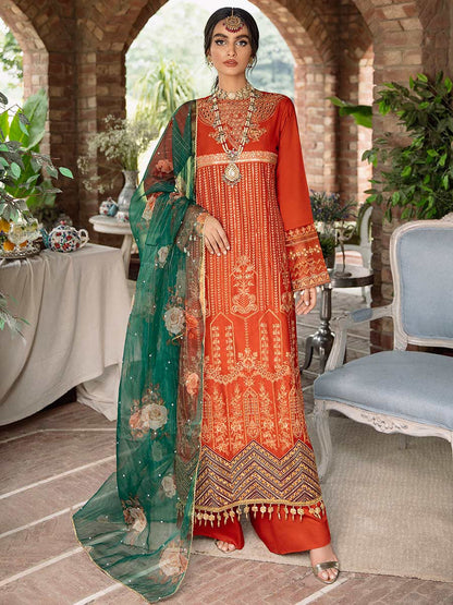 RajBari Unstitched 3 Piece Embroidered Viscose Silk Suit RB22 - 4A - Luxury Collection Brand Mafia by Zonash