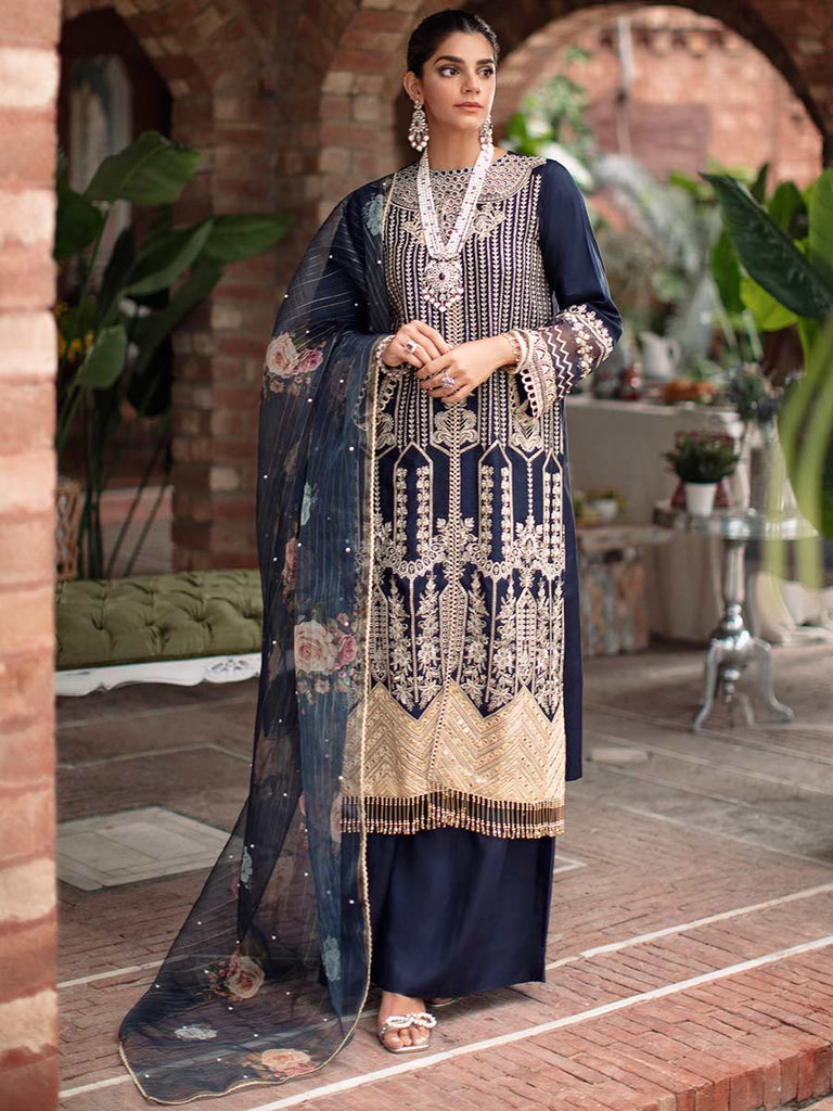 RajBari Unstitched 3 Piece Embroidered Viscose Silk Suit RB22 - 4B - Luxury Collection Brand Mafia by Zonash