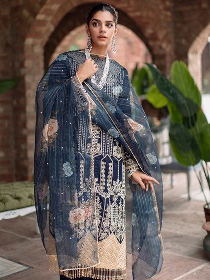 RajBari Unstitched 3 Piece Embroidered Viscose Silk Suit RB22 - 4B - Luxury Collection Brand Mafia by Zonash