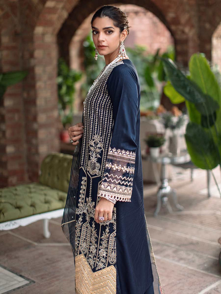 RajBari Unstitched 3 Piece Embroidered Viscose Silk Suit RB22 - 4B - Luxury Collection Brand Mafia by Zonash