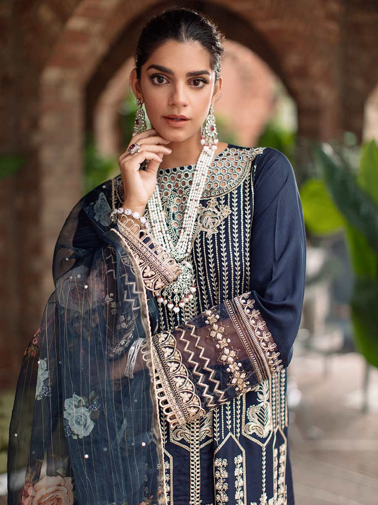 RajBari Unstitched 3 Piece Embroidered Viscose Silk Suit RB22 - 4B - Luxury Collection Brand Mafia by Zonash