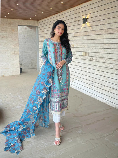 Rangeeli by Faiza Faisal Unstitched 3 Piece Embroidered Lawn Suit - FF24R - Rampa - Summer Collection