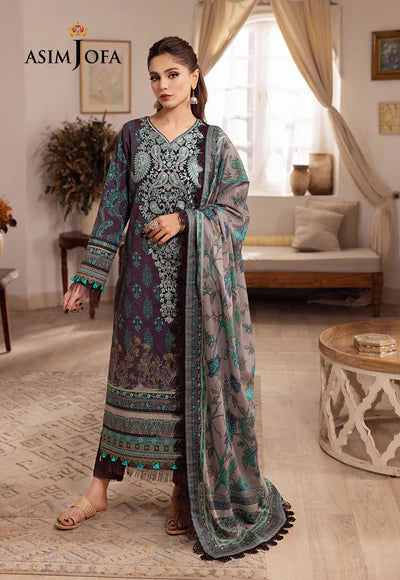 Rania By Asim Jofa Unstitched 3 Piece Embroidered Cambric Suit AJ23RN AJNR-08 - Winter Collection