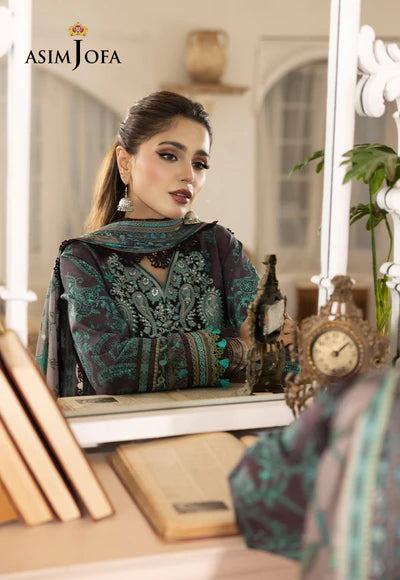 Rania By Asim Jofa Unstitched 3 Piece Embroidered Cambric Suit AJ23RN AJNR-08 - Winter Collection