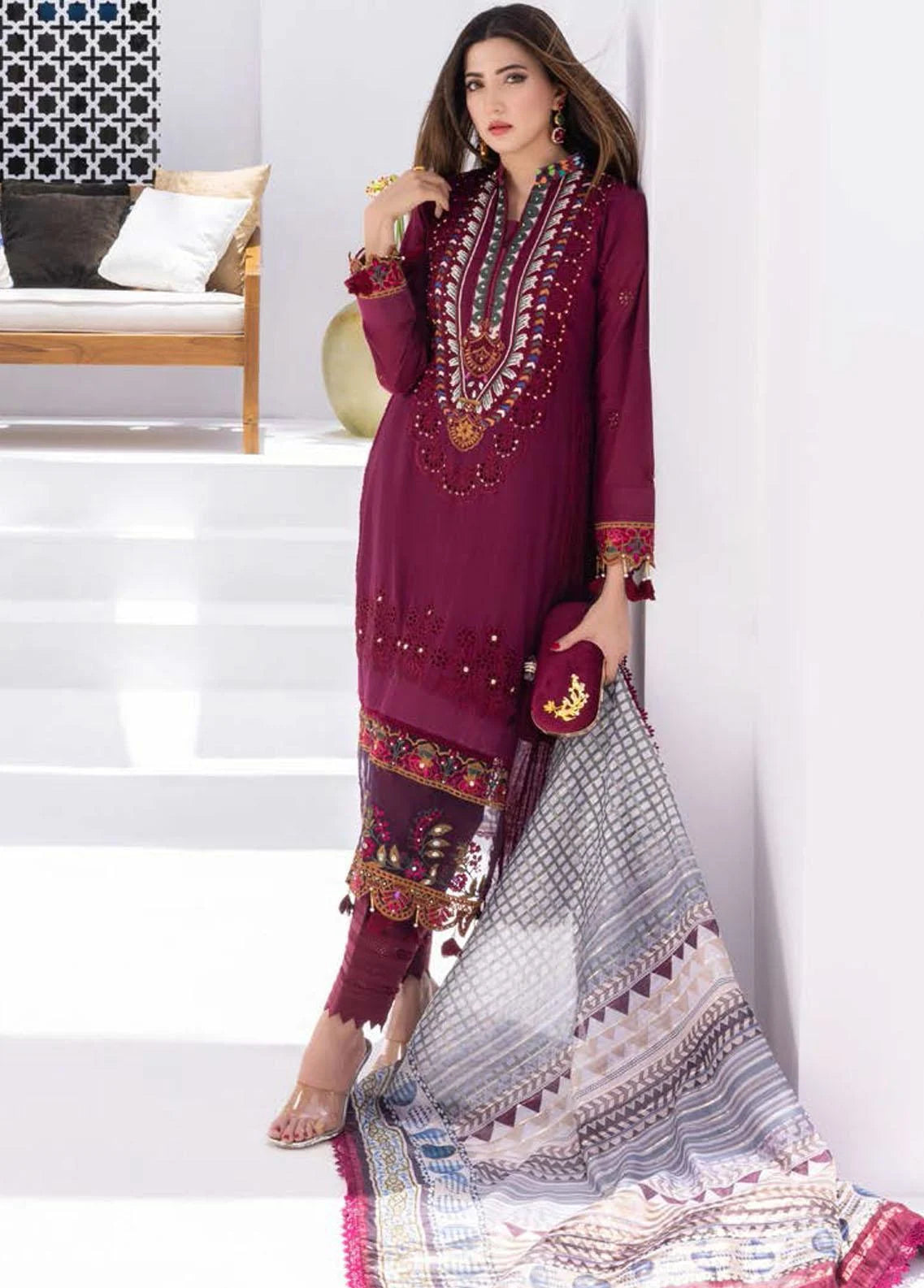 Rungkari By Mahiymaan Unstitched 3 Piece Embroidered Lawn Suit A04 - Summer Collection