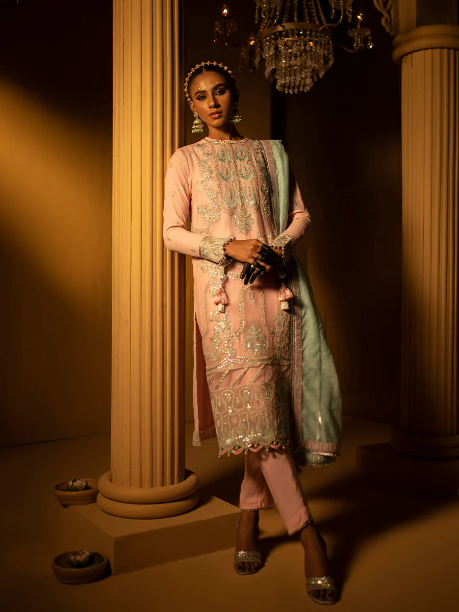 Salitex by Nora Unstitched 3 Piece Embroidered Chiffon Suit - Baby Pink - Luxury  Collection