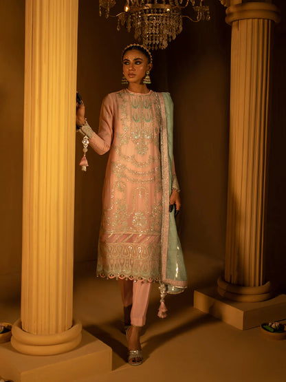 Salitex by Nora Unstitched 3 Piece Embroidered Chiffon Suit - Baby Pink - Luxury  Collection